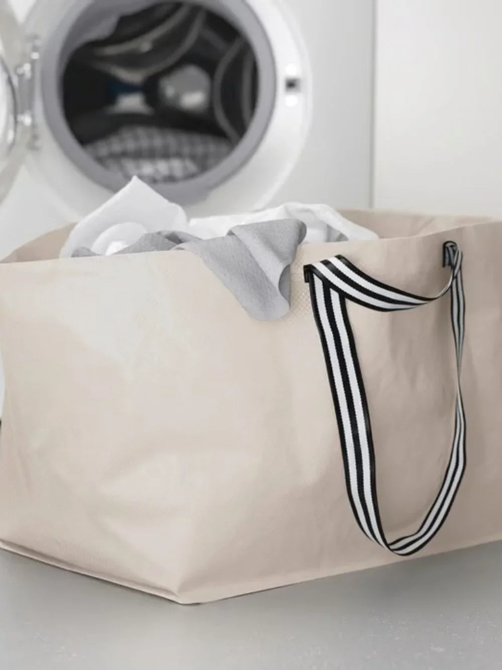 Set of 2 IKEA GÖRSNYGG Large Shopping Bag Tote Beige with Striped Handle (19Gal)